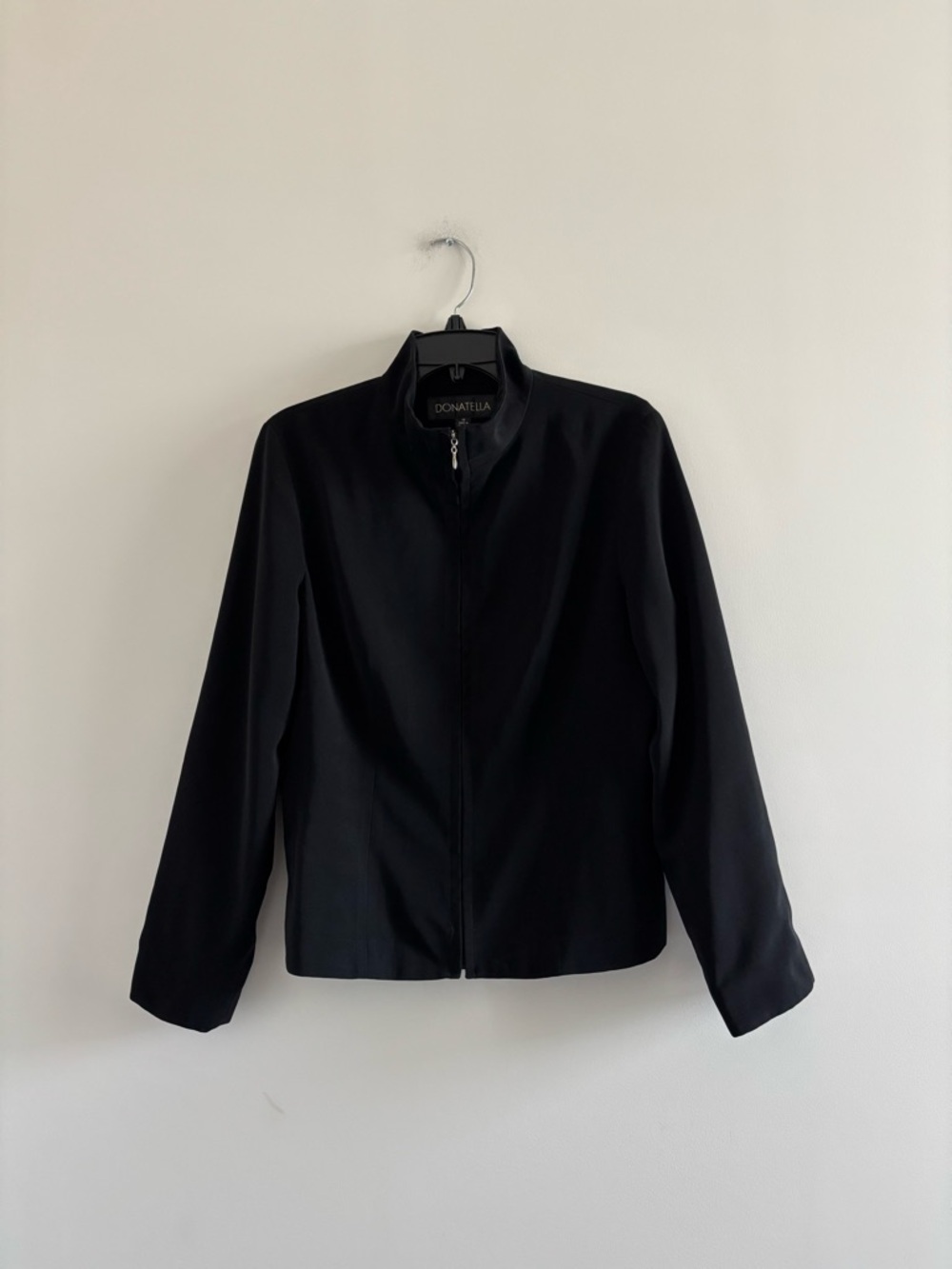 VTG Donatella Jacket Black Full Zip Mock Collar Womens 12 Minimalist 90s Casual